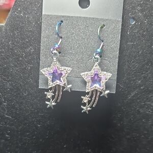 Star Dangle Earrings with Purple Accents